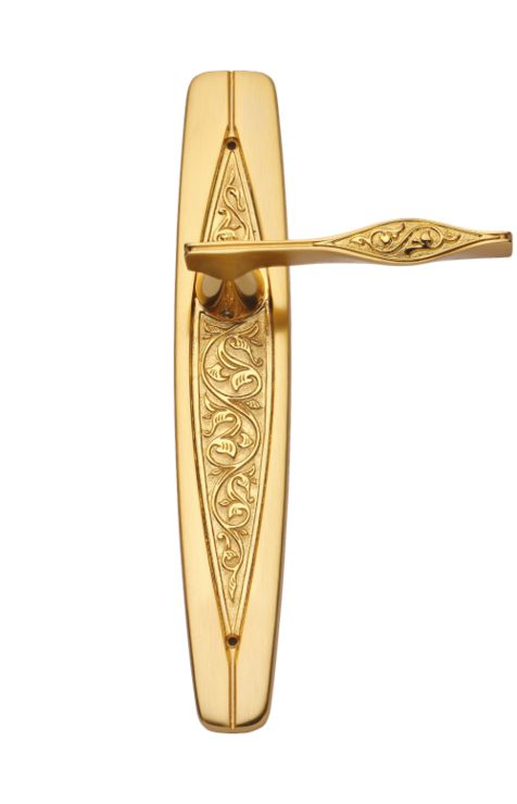 Dveřní klika Curl DESIGN štítková s potahem 24k zlata
