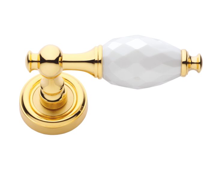 Dveřní klika Bebek s bílým krystalem s potahem 24k zlata