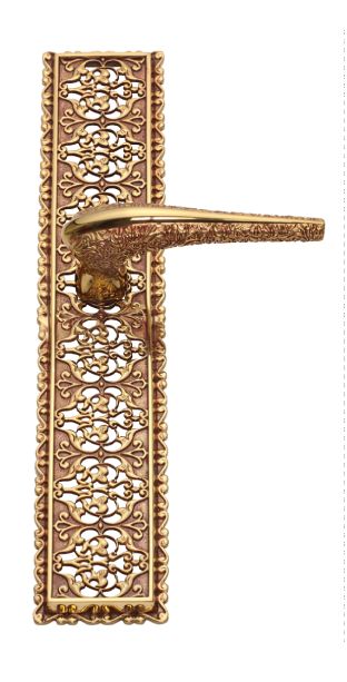 Dveřní klika Pattern klasická délka s potahem 24k zlata, rustikální potah 24k