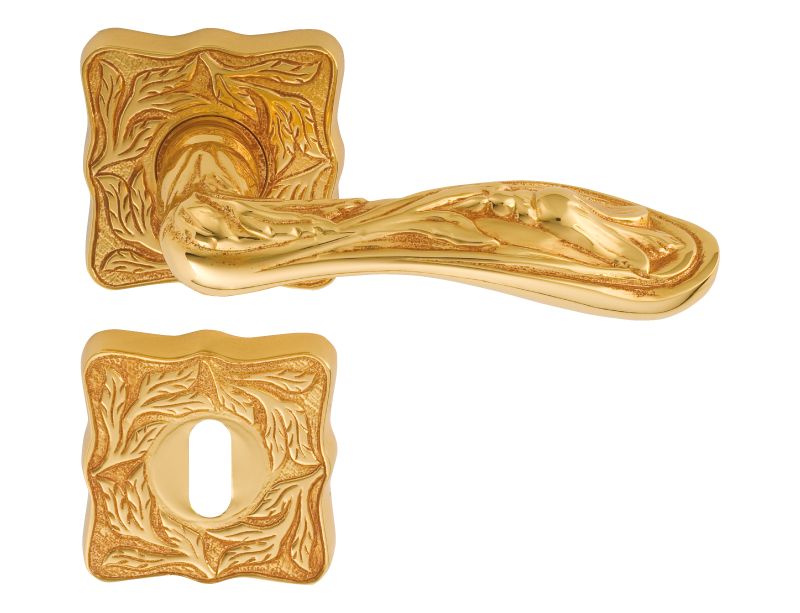 Dverová kľučka Lalezar čtvercová rozeta  s poťahom 24k zlata