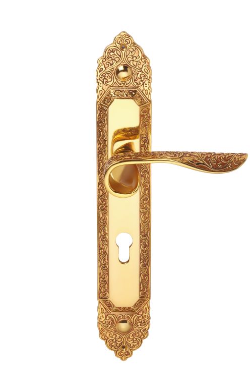 Dverová kľučka Conchiglia štítková s poťahom 24k zlata, poťah 24k zlatom rustikální